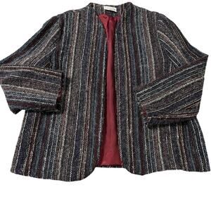 Vintage Jacket Womens Medium Colorful Tweed Boucle Open Academia Mohair Cottage